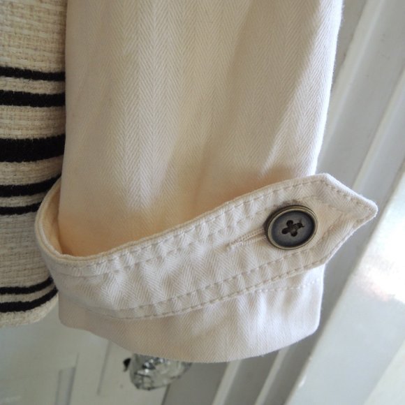 GAP White & Black Striped Mixed Media Denim Button Front Jacket S - Picture 6 of 11